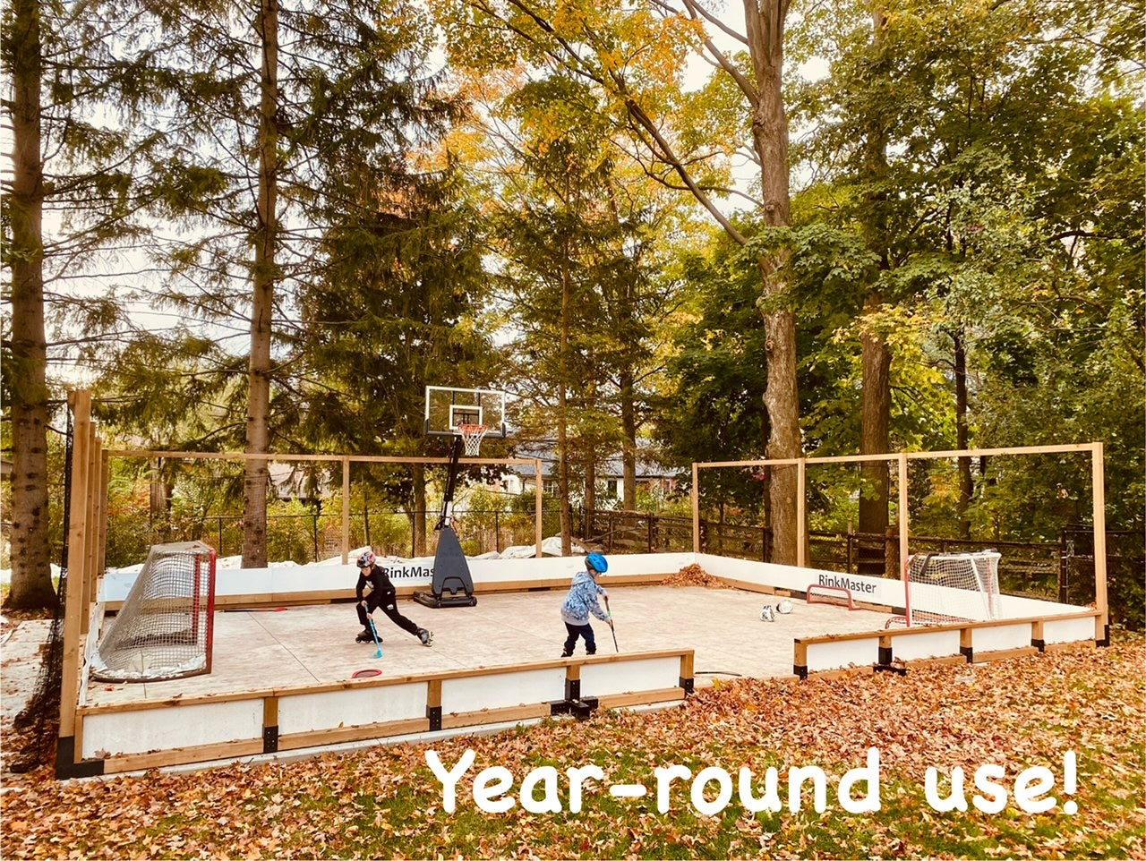 Kits playing on RinkMaster Hockey Rink Kit in autumn